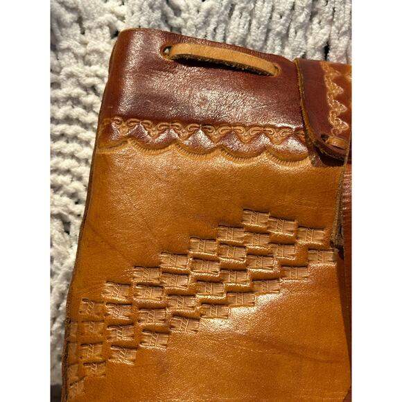 Mexican Leather Backpack Buckles Drawstring Tooled Designed Flaps Front Pocket - Picture 5 of 12